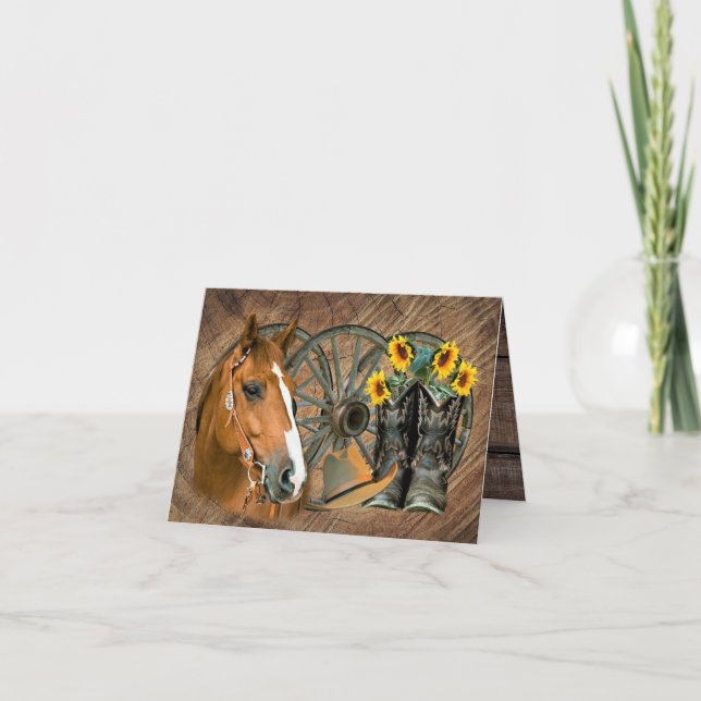 Horse Cowboy Boots Wagon Wheel Sunflowers Western Karte (Vorderseite)