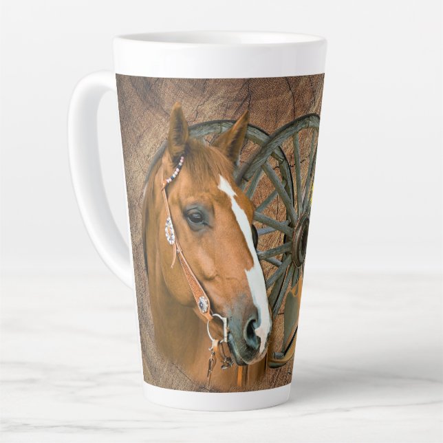 Horse Cowboy Boots Wagon Wheel Sunflowers Western Milchtasse (Linke Ecke)