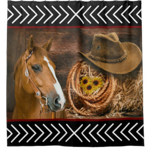 Horse Cowboy Hat Lasso Western Pattern Duschvorhang