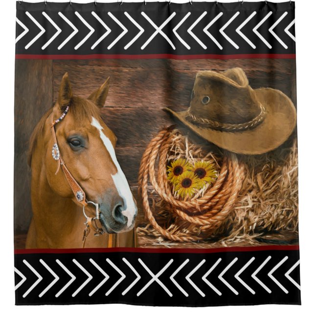 Horse Cowboy Hat Lasso Western Pattern Duschvorhang (Vorderseite)