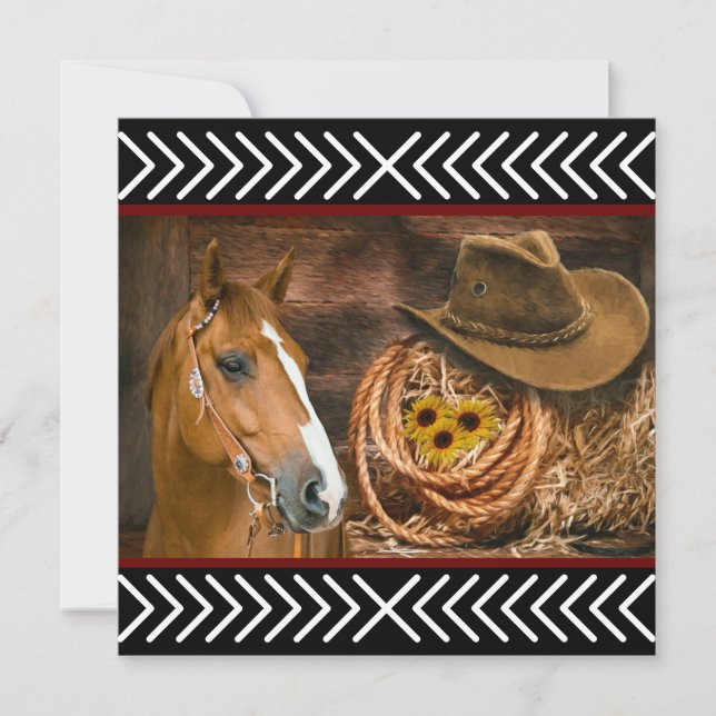 Horse Cowboy Hat Lasso Western Pattern Einladung (Vorderseite)