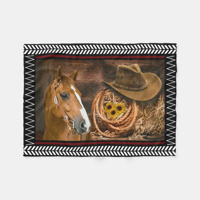 Horse Cowboy Hat Lasso Western Pattern Fleecedecke (Vorderseite (Horizontal))