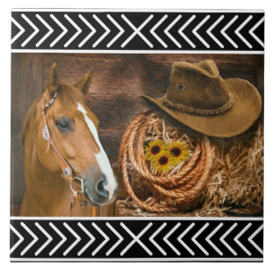 Horse Cowboy Hat Lasso Western Pattern Fliese
