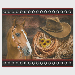 Horse Cowboy Hat Lasso Western Pattern Geschenkpapier