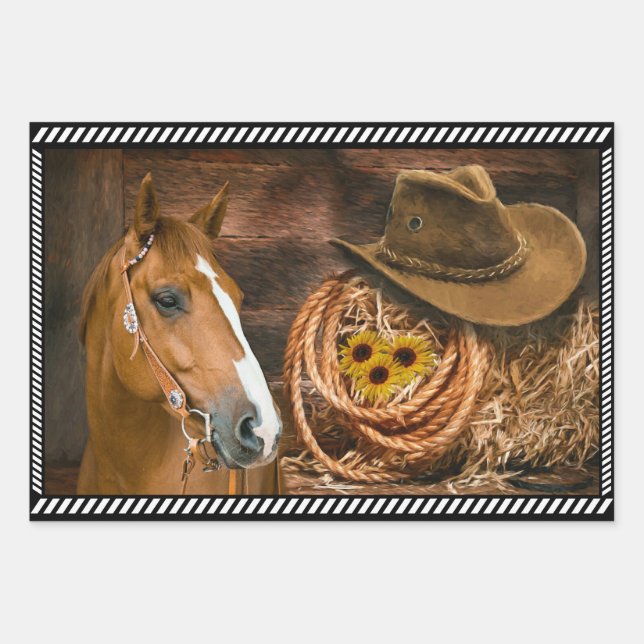 Horse Cowboy Hat Lasso Western Pattern  Geschenkpapier Set (Vorderseite)