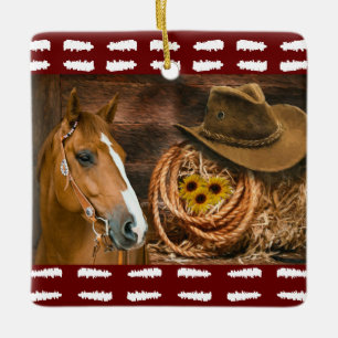 Horse Cowboy Hat Lasso Western Pattern Keramikornament