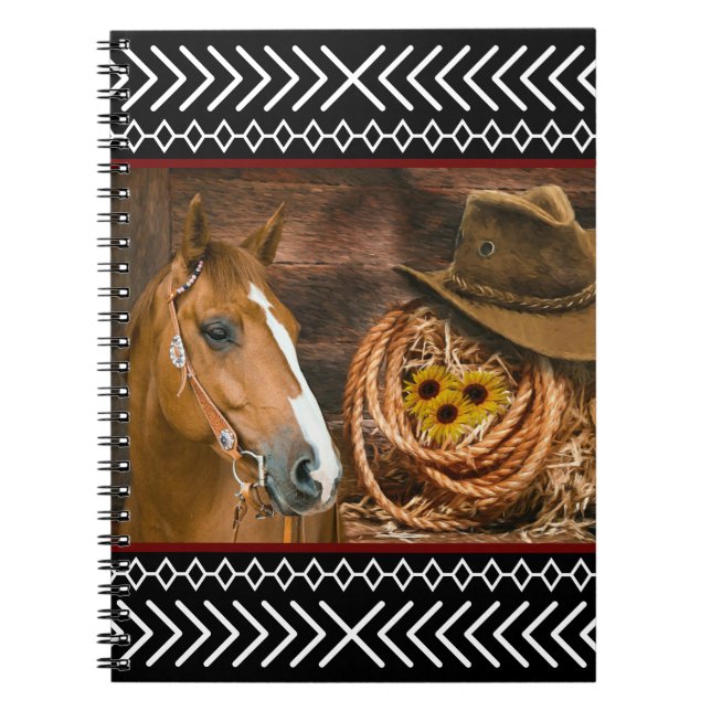 Horse Cowboy Hat Lasso Western Pattern Notizblock (Vorderseite)