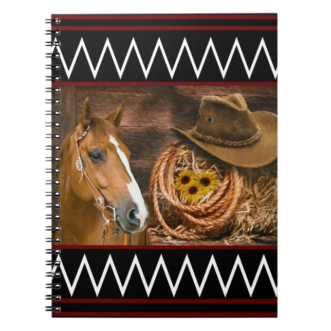 Horse Cowboy Hat Lasso Western Pattern Notizblock (Vorderseite)