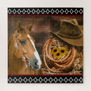 Horse Cowboy Hat Lasso Western Pattern Puzzle