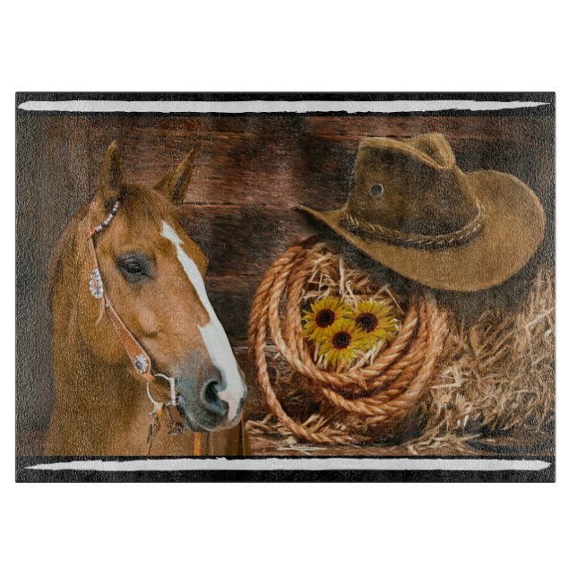 Horse Cowboy Hat Lasso Western Pattern Schneidebrett (Vorderseite)