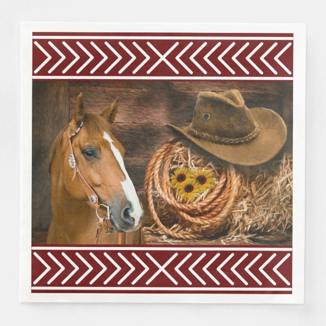 Horse Cowboy Hat Lasso Western Pattern Serviette (Vorderseite)