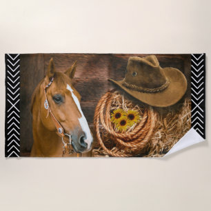 Horse Cowboy Hat Lasso Western Pattern Strandtuch