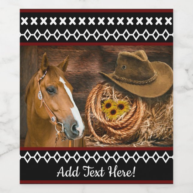 Horse Cowboy Hat Lasso Western Pattern Weinetikett (Einzelnes Label)