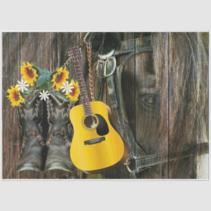 Horse Cowboy Stiefel Gitarre Sonnenblumen Rustikal Seidenpapier