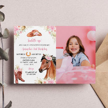 Horse Cowgirl Geburtstags Foto Einladung