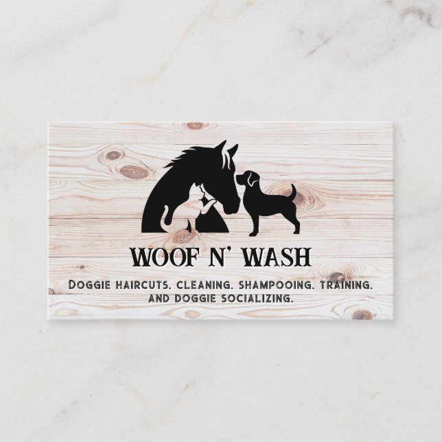 Horse Dog Cat | Wood Grain Visitenkarte (Vorderseite)
