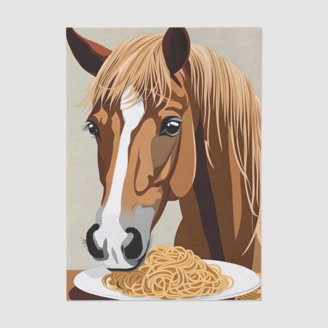 horse eating spaghetti decoupage seidenpapier (Vorderseite)