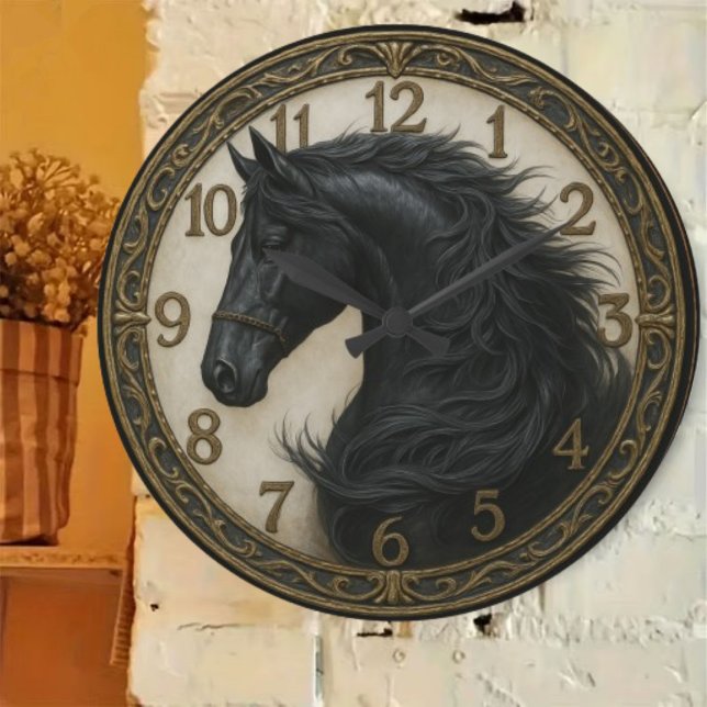 Horse elegant rustic equestrian home farmhouse große wanduhr (Von Creator hochgeladen)