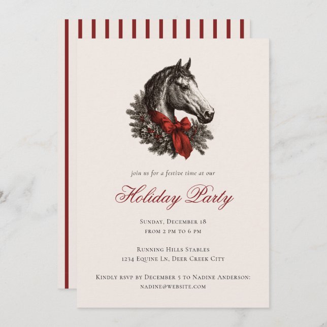 Horse Equestrian Festive Christmas Holiday Party Einladung (Vorne/Hinten)