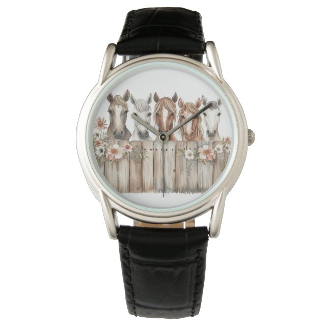 Horse Floral Watch – Whimsical Timepiece Armbanduhr (Vorderseite)
