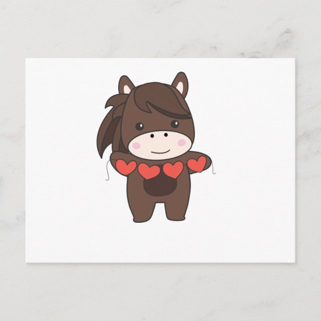 Horse For Valentine's Day Cute Animals With Hearts Postkarte (Vorderseite)