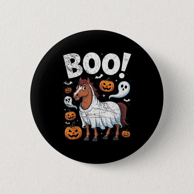 Horse Ghost Costume Funny Equestrian Horses Lover  Button (Vorderseite)