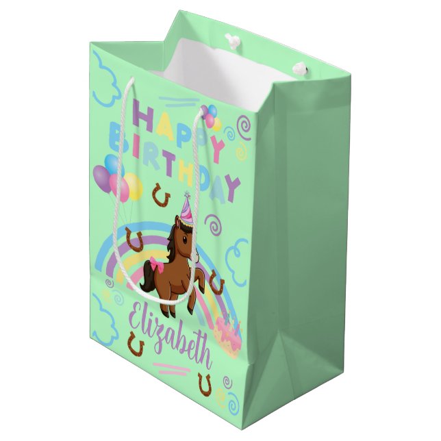 Horse Gift Bag in Green Mittlere Geschenktüte (Vorderseite Schrägansicht)