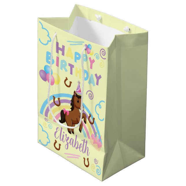 Horse Gift Bag in Yellow Mittlere Geschenktüte (Vorderseite Schrägansicht)