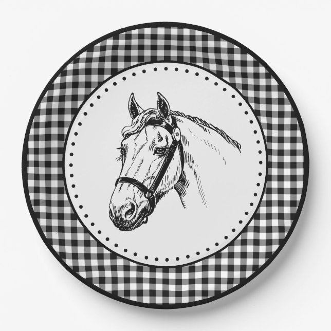 Horse Gingham Pappteller (Vorderseite)