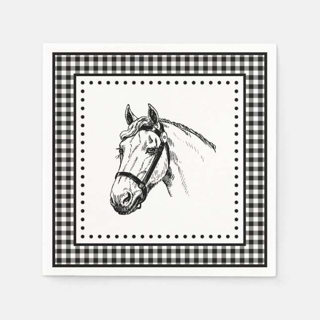 Horse Gingham Serviette (Vorderseite)