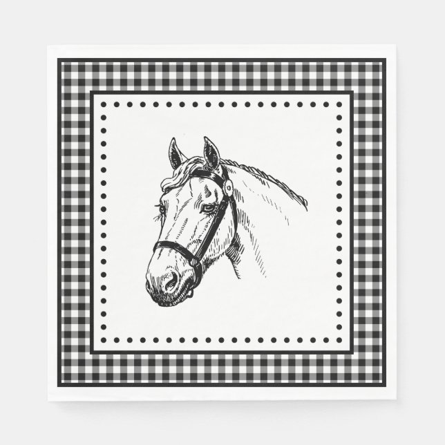 Horse Gingham Serviette (Vorderseite)