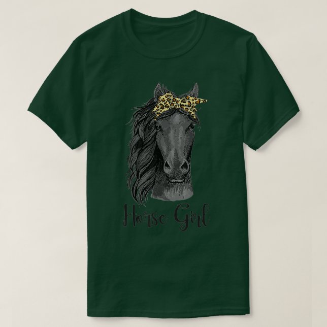 Horse Girl Bandana Leopard Reiten T-Shirt (Design vorne)
