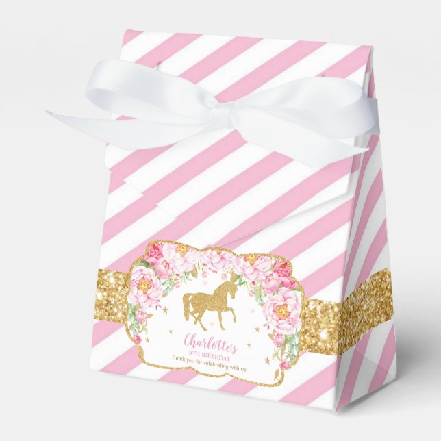 Horse Gold Glitzer Pink Floral Vielen Dank zum Geb Geschenkschachtel (Vorderseite)