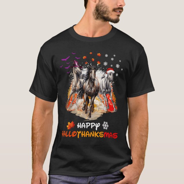 Horse Halloween And Merry Christmas Happy Hallotha T-Shirt (Vorderseite)