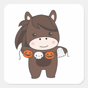 Horse Happy Halloween Pumpkin Bat Kostüm Square S Quadratischer Aufkleber