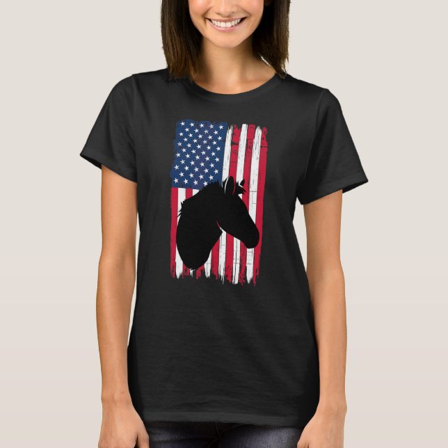 Horse Head Animal Silhouette American Flag USA Pat T-Shirt (Vorderseite)