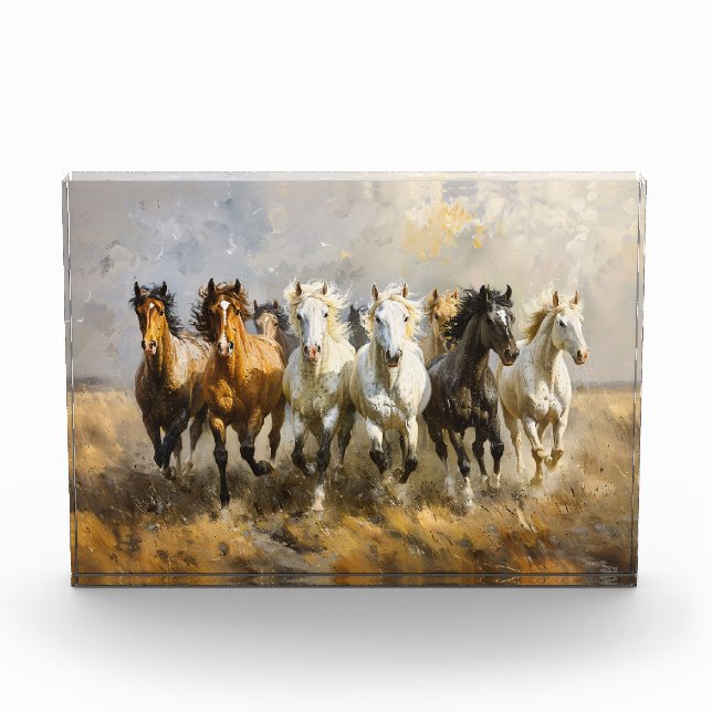 Horse Herd Galloping Mustang Malerei Fotoblock (Vorderseite)