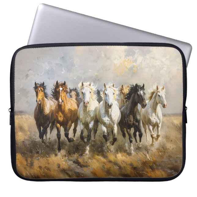 Horse Herd Galloping Mustang Malerei Laptopschutzhülle (Vorderseite)