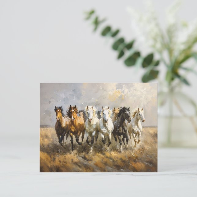 Horse Herd Galloping Mustang Malerei Postkarte (Stehend Vorderseite)