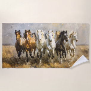 Horse Herd Galloping Mustang Malerei Strandtuch