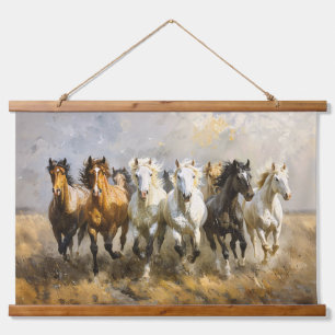 Horse Herd Galloping Mustang Malerei Wandteppich Mit Holzrahmen