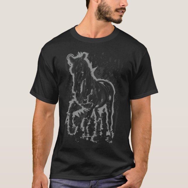 Horse Illustration Reiten auf einer Rodeo-Karte T-Shirt (Vorderseite)