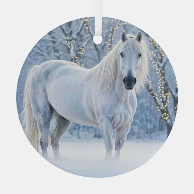Horse in Snow Pretty Christmas Holiday Ornament Aus Glas (Rückseite)