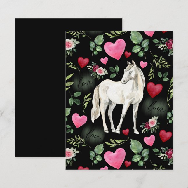 Horse Love Valentine’s Day Card in Black Mitteilungskarte (Vorne/Hinten)