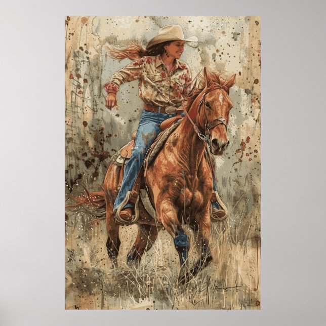 Horse Lover Cowgirl Art Poster (Vorne)