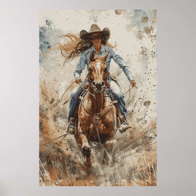 Horse Lover Cowgirl Art Poster (Vorne)