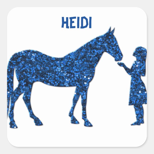 HORSE & MÄDCHEN PERSONALISIERT. QUADRATISCHER AUFKLEBER (Vorderseite)