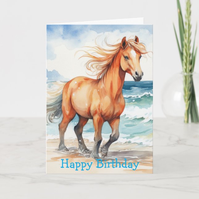 Horse on Beach Birthday Karte (Vorderseite)