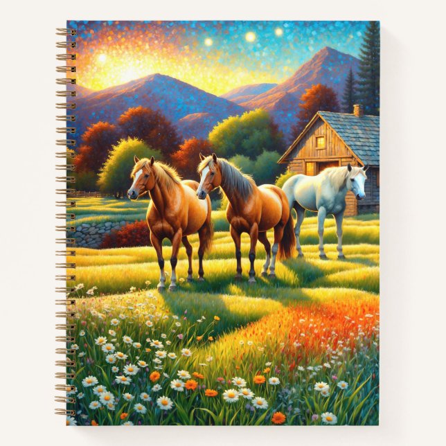 Horse on Farm Wildflower Meadow Notizbuch (Vorderseite)