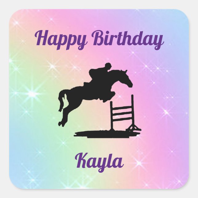 Horse Pastel Show Jumping Birthday Stickers (Vorderseite)
